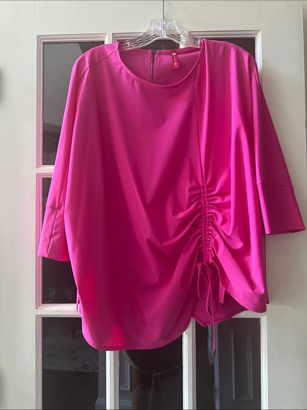 IC COLLECTION Fuchsia Ruched Drawstring Blouse
